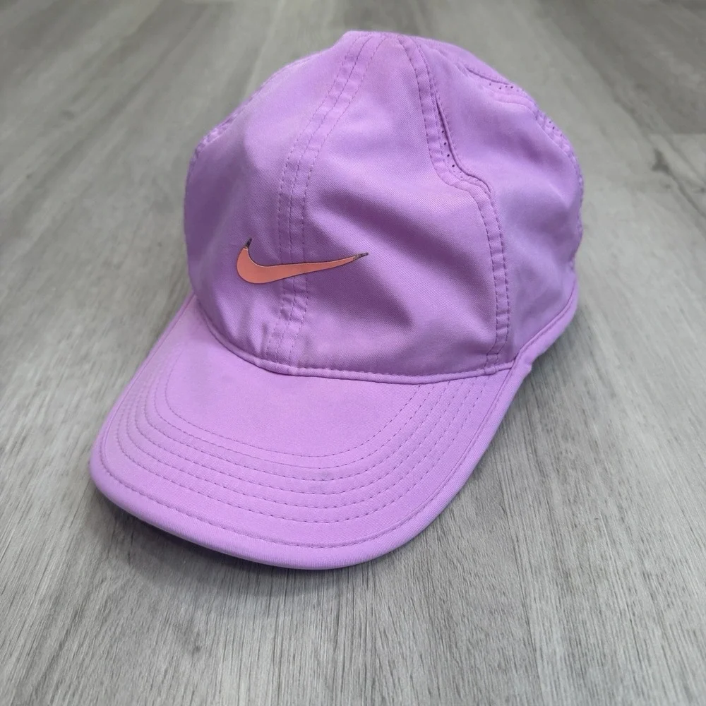 Nike Dri-Fit Featherlight Cap Purple Orange Swoosh Adjustable Golf Tennis